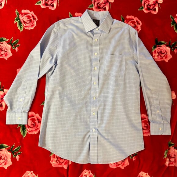Jos. A. Bank Traveler Tailored Fit Blue Check Dress Shirt Men’s 15-33 Cotton - Picture 1 of 15